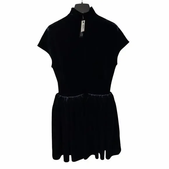 NWT Alaia Turtleneck Velvet Mini Dress Navy Womens FR 36 / US 4 - Picture 6 of 12